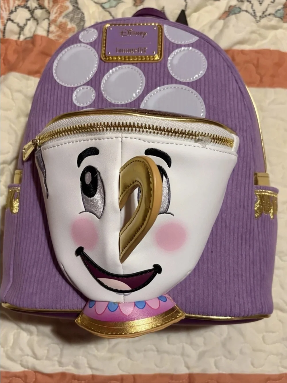 Loungefly Lavender & White Chip Mini Backpack with Gold Trim